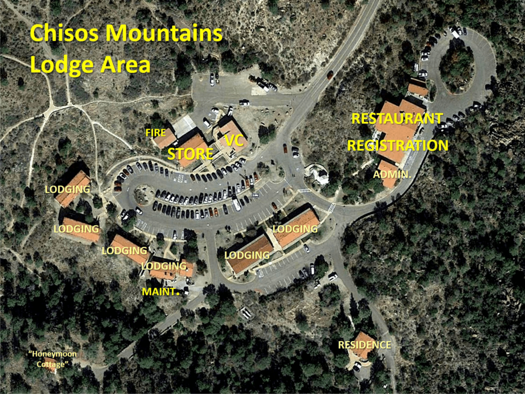 A map of the lodging facilities at Big Bend National Park, as viewed from above.nd National Park, as viewed from above.